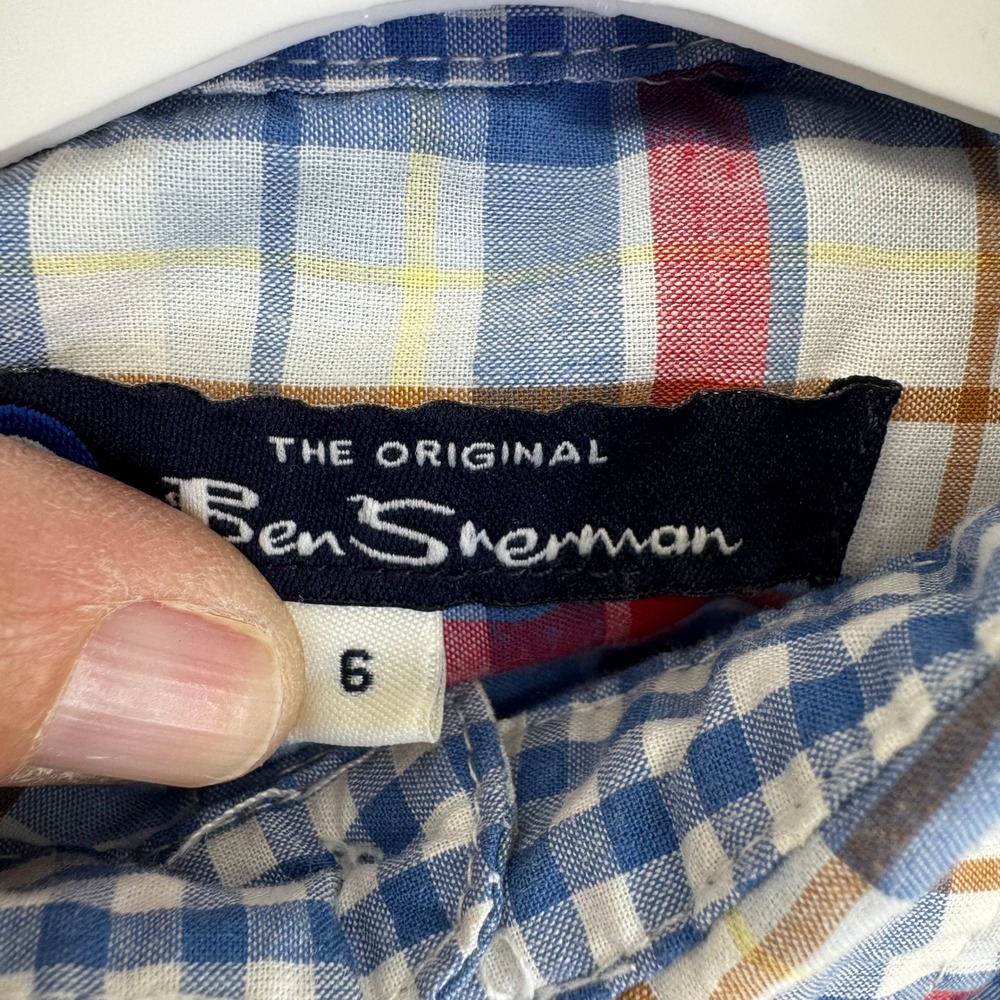 Ben Sherman Boys Blue Red Plaid Short Sleeve Button Down Shirt Size 6 - Picture 3 of 5